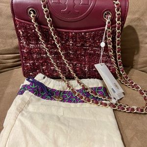 ❗️SOLD ❗️Authentic Tory Burch Fleming Tweed Red Agate NWT (read description)